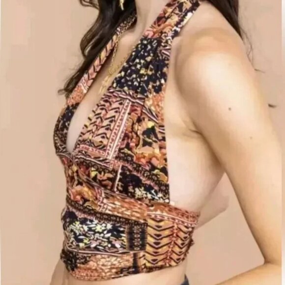 NWT Free People Heather Halter Cropped Viscose M Boho Summer Retro Chic - Picture 3 of 6